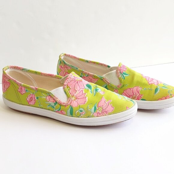 Lilly Pulitzer x Keds Green & Pink Floral Slip On Sneakers Loafers Beach Size 8 - Picture 3 of 11